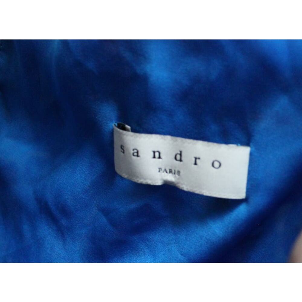 Sandro Blue Floral Tie Plunging Slit Short Long Summer Dress Size 40/Large - Picture 6 of 7